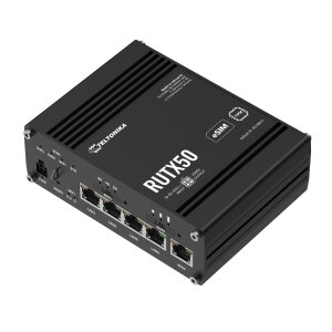 Bringing stable 5G internet to your Yacht / Camper / Motorhome: The Teltonika RUTX50 router, mounted and ready for mobile connectivity with its dual-SIM and eSIM features.