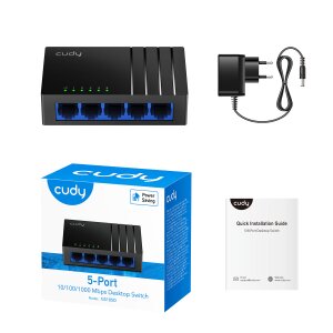 Entdecke, wie kompakt dein CUDY GS105D Switch ist – hier siehst du ihn aus einer seitlichen Perspektive.