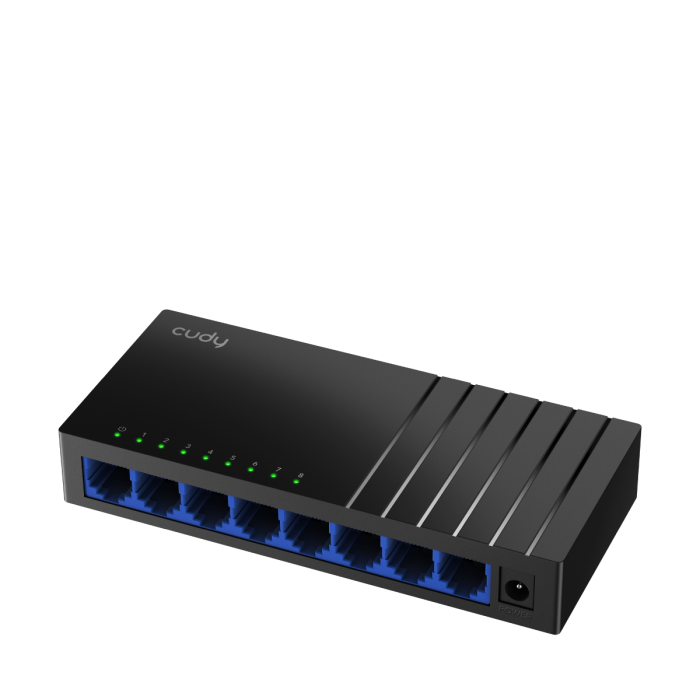 Der CUDY GS108D 8-Port Gigabit Switch von vorne, damit du siehst, wie einfach du dein Netzwerk erweiterst.