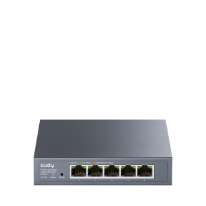 Rüste dein Netzwerk auf: Der Cudy HS105 Multi-Gigabit Switch in seinem robusten, lüfterlosen Metallgehäuse.