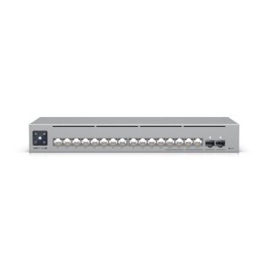 Ein genauer Blick auf die Ports deines Switches: 4x 2.5 GbE PoE++ und 12x 1 GbE PoE+ für dein High-Performance-Netzwerk.