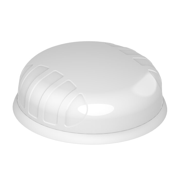 The white Poynting PUCK-12-V2 antenna, which boosts your WiFi signal on vehicles and boats.