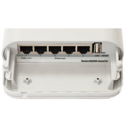 Bottom of OmniTik 5 with 5 RJ-45 ports and one usb port