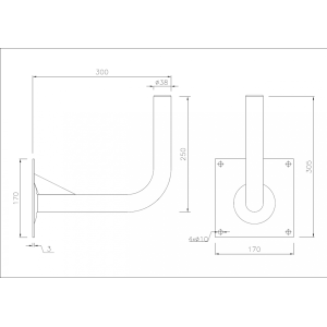 Technische Zeichnung der Wandhalterung mit den...