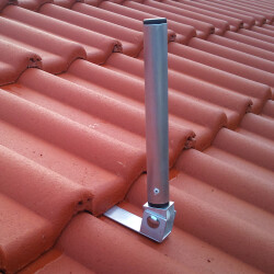 View of the mounted antenna mount on a tile roof