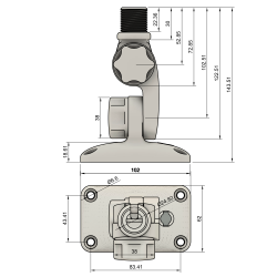 TravelConnector 3DK - 3D tilt holder with 2 x 180° joints, 1" UNS external thread.