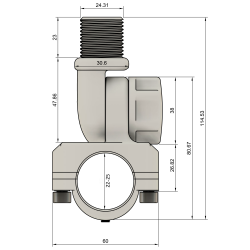 TravelConnector 2DRH - 2D rail tilt holder with 180° joint, 1" UNS external thread
