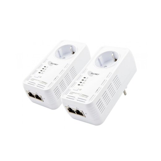 ALLNET ALL1681205 Doppelpack - 2 x Powerline Adapter mit Frontsteckdose und HomePlug AV2 Standard