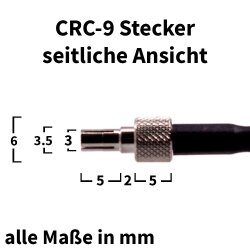 seitliche Ansicht des verwendeten CRC-9 Steckers mit Abmessungen