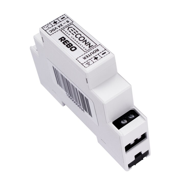 keecon REBO v1.2 intelligent router rebooter mounted on DIN rail