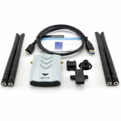 ALFA Network AWUS1900 - Lieferumfang mit Antennen, WLAN Adapter, USB Kabel etc.