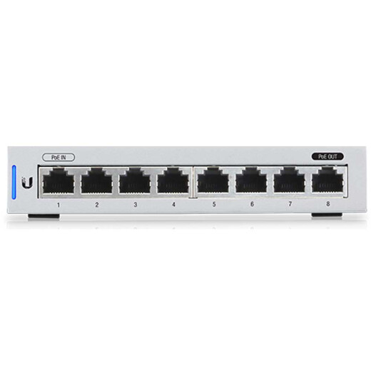 Side view of the switch with focus on the 8 x RJ45 ports