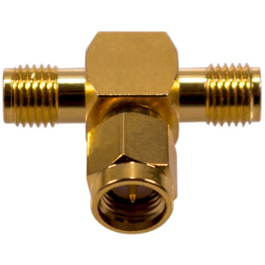 Coaxial adapter with SMA male to 2 x SMA female