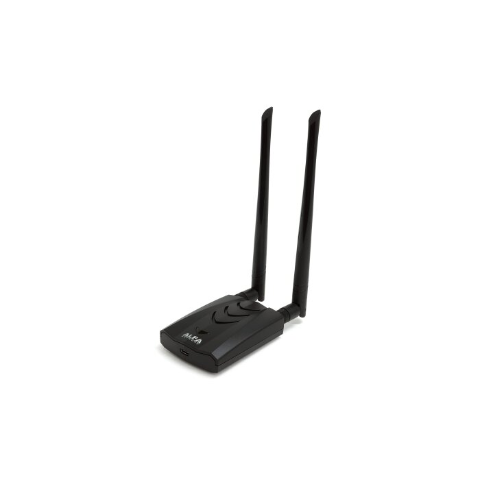 ALFA Network AWUS036AXML Wi-Fi 6E USB WLAN Adapter mit zwei 5 dBi Antennen von vorne.