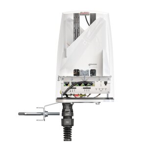 Halbtransparente Ansicht der Antenne mit Sicht auf alle relevanten Komponenten und Anschlüsse