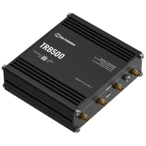 Teltonika TRB500 5G router mounted in an industrial control cabinet