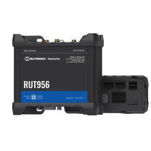 Rear view of the Teltonika RUT956 with I/O, power, and...