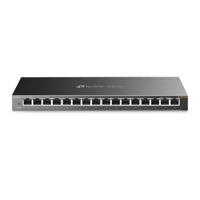 TP-Link TL-SG116E 16-Port Gigabit Easy Smart Switch in frontal view.
