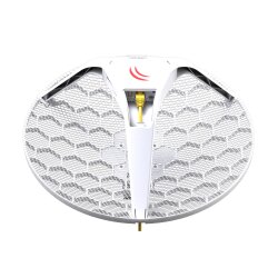 Bottom view of Mikrotik LHG 5ac with opened protector case for RJ-45 Port