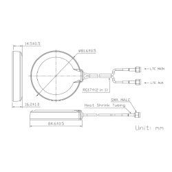 2D construction drawing of the JCG305LM 4G antenna