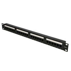 CAT.6 UTP Patchpanel mit 24 Ports in schwarzem 1HE Geh&auml;use