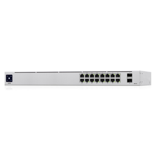 Back of the USW-16-POE switch with power connector