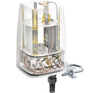 Halbtransparente Ansicht der Antenne mit Sicht auf alle relevanten Komponenten und Anschlüsse