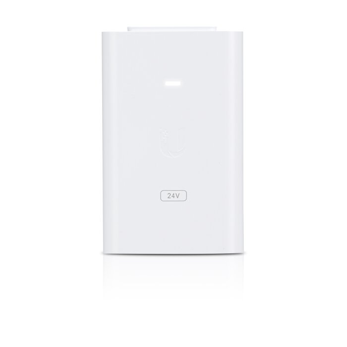 White Ubiquiti PoE Injector POE-24-30W-G-WH for 24V Passive PoE with 30 watts.