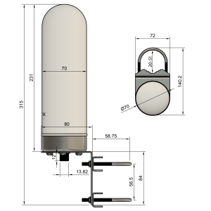 BATLINK MAO5GV1 incl. 10m Cable - 9dBi LTE / 4G / 5G Omni Antenna, 2x2 MIMO, Marine