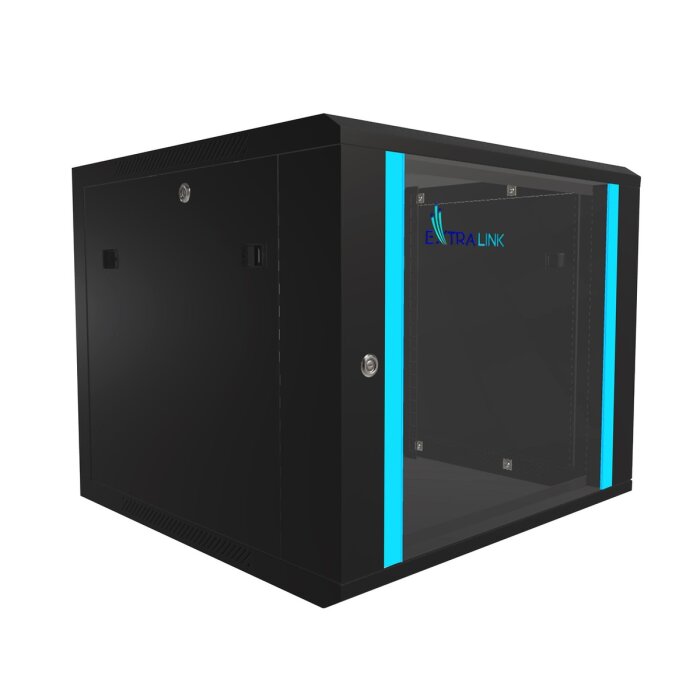 Extralink Geräteschrank - 19 Zoll, 600 x 600mm mit 9HE und Glastür
