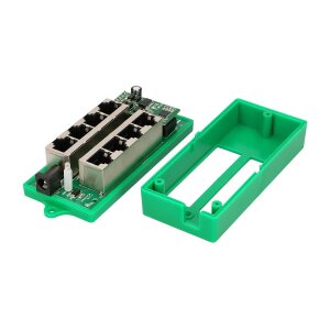 Rückansicht des Extralink PoE Injectors mit 4 Daten- und 4 PoE-Ports sowie Stromanschluss