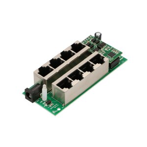 Rückseite des Extralink 4-Port Injectors mit dem DC-Hohlstecker für das externe Netzteil