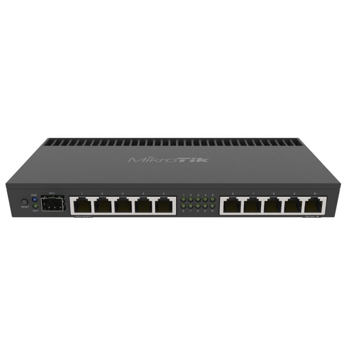 MikroTik RB4011iGS+RM Rackmount Router Vorderansicht mit 10 Gigabit Ports und SFP+