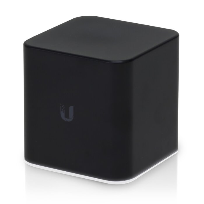 Frontansicht des kompakten Ubiquiti airCube ISP (ACB-ISP) WLAN Access Points mit minimalistischem Würfel-Design und dezenter Status-LED.