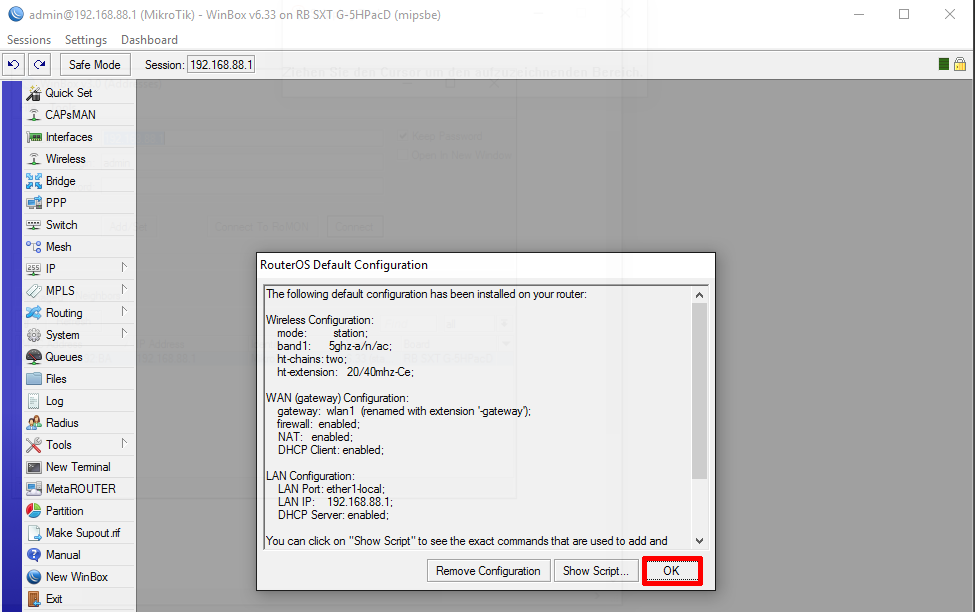 Mikrotik WLAN Bridge Konfiguration - Schritt 2